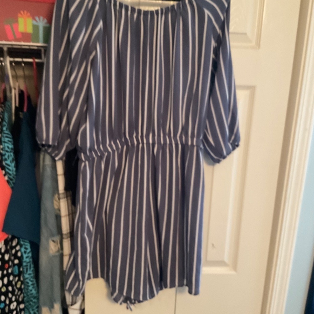 Blue and white striped romper 2XL